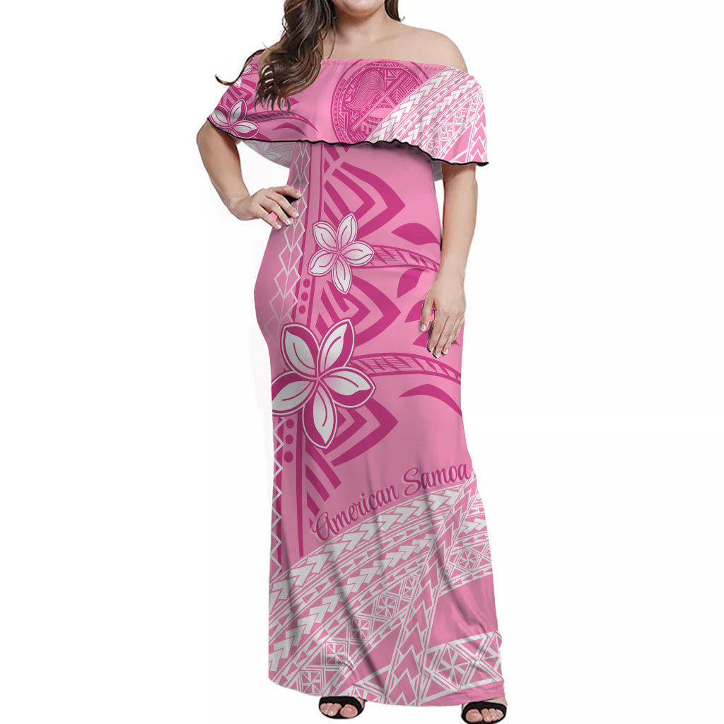 American Samoa Floral Design Off Shoulder Long Dress Plumeria Pink
