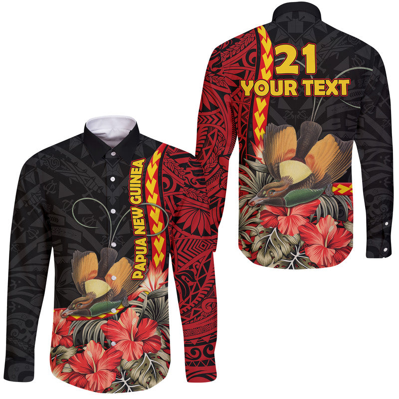 (Custom Personalised) Papua New Guinea Hawaii Long Sleeve Button Shirt Unique Bird With Tropical Vintage Plant