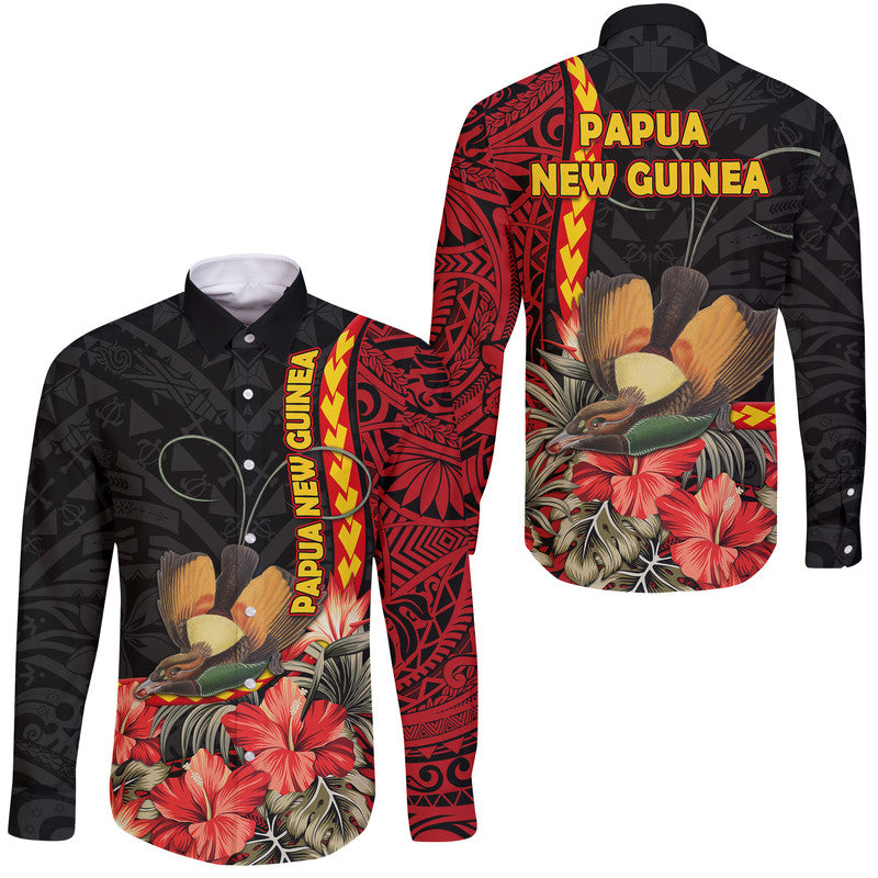 Papua New Guinea Hawaii Long Sleeve Button Shirt Unique Bird With Tropical Vintage Plant