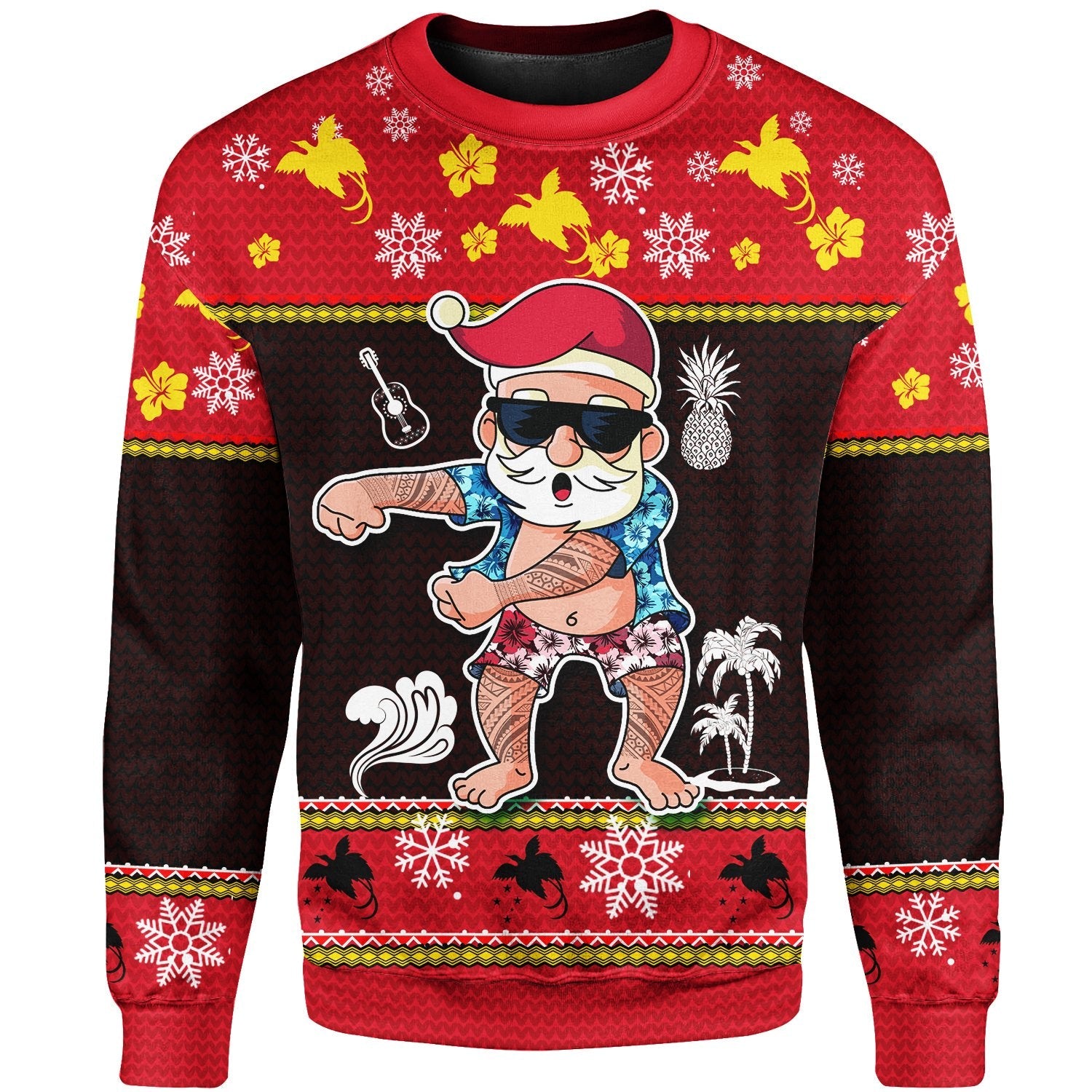 Papua New Guinea Christmas Sweater Santa Claus Polynesian Tattoo