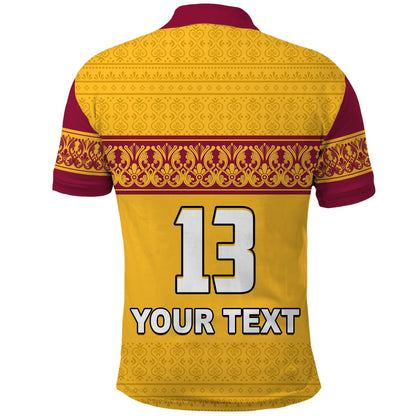 (Custom Text and Number) Sri Lanka Polo Shirt Traditional Pattern and Lion Flag