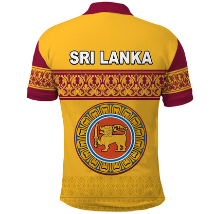 Sri Lanka Polo Shirt Traditional Pattern and Lion Flag