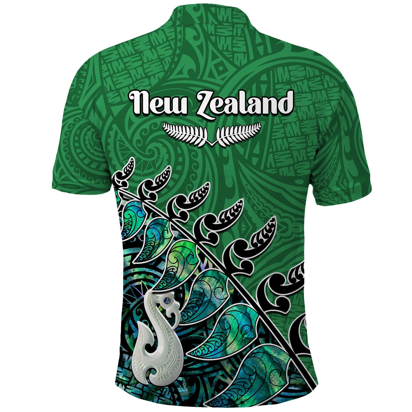 Custom Personalised New Zealand Maori Polo Shirt Fern and Manaia Version Green