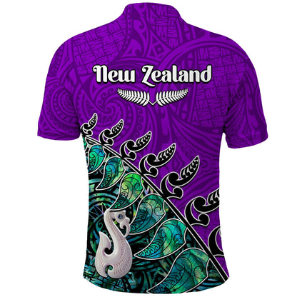 Custom Personalised New Zealand Maori Polo Shirt Fern and Manaia Version Purple