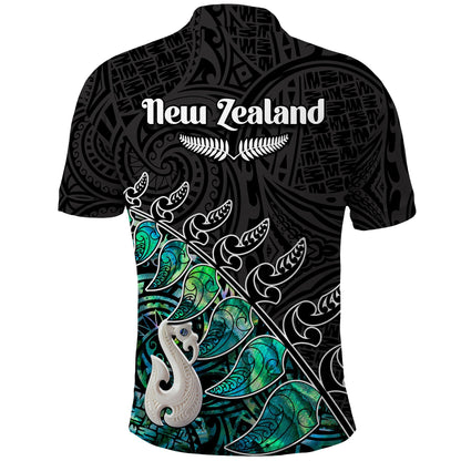 Custom Personalised New Zealand Maori Polo Shirt Fern and Manaia Version Black