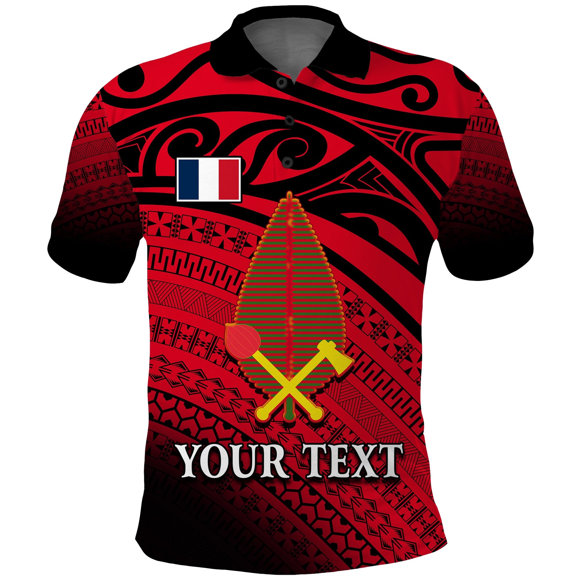 Custom Personalised Alo Chiefdom Wallis et Futuna Polo Shirt Polynesian Pattern and Flag