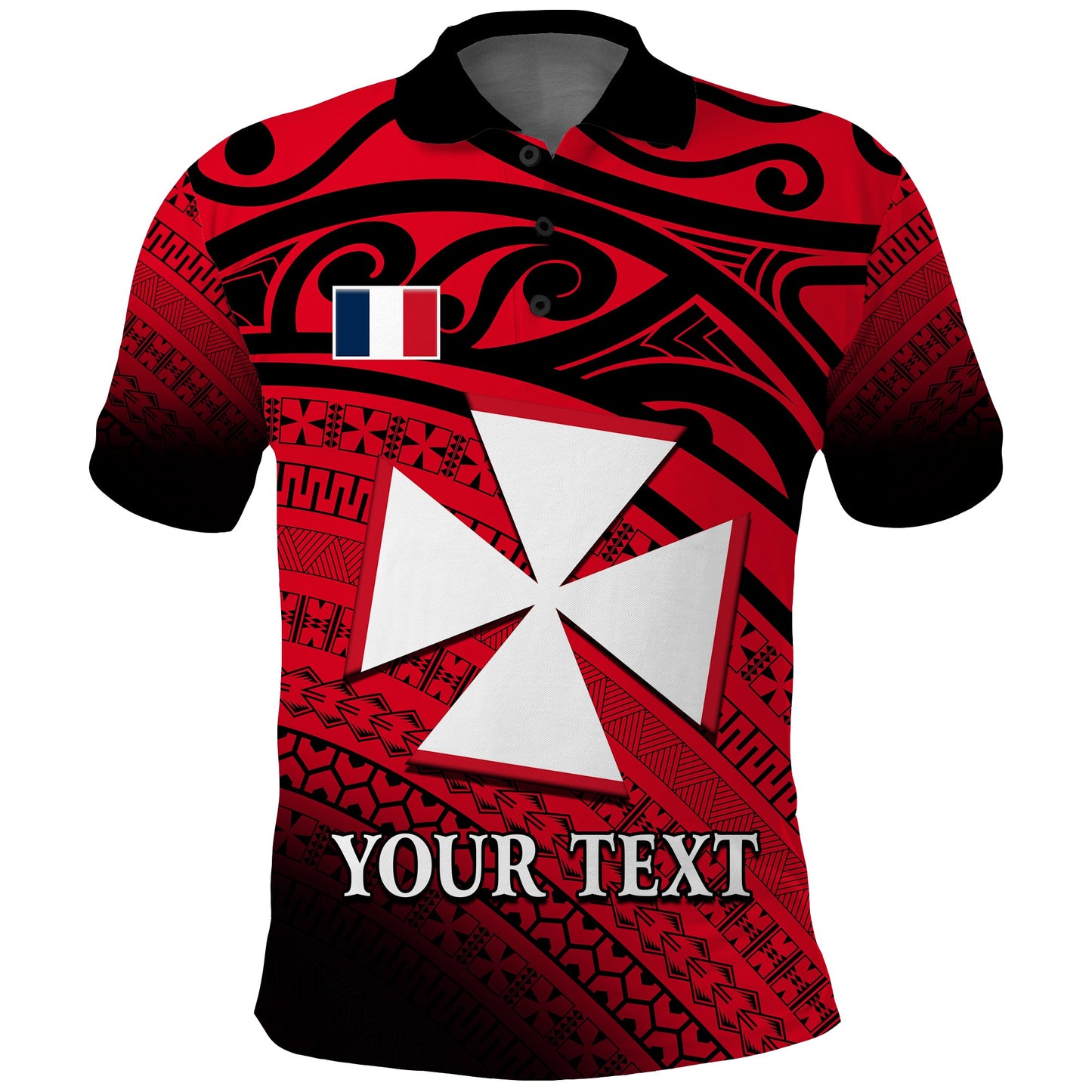 Custom Personalised Uvea Chiefdom Wallis et Futuna Polo Shirt Polynesian Pattern and Flag