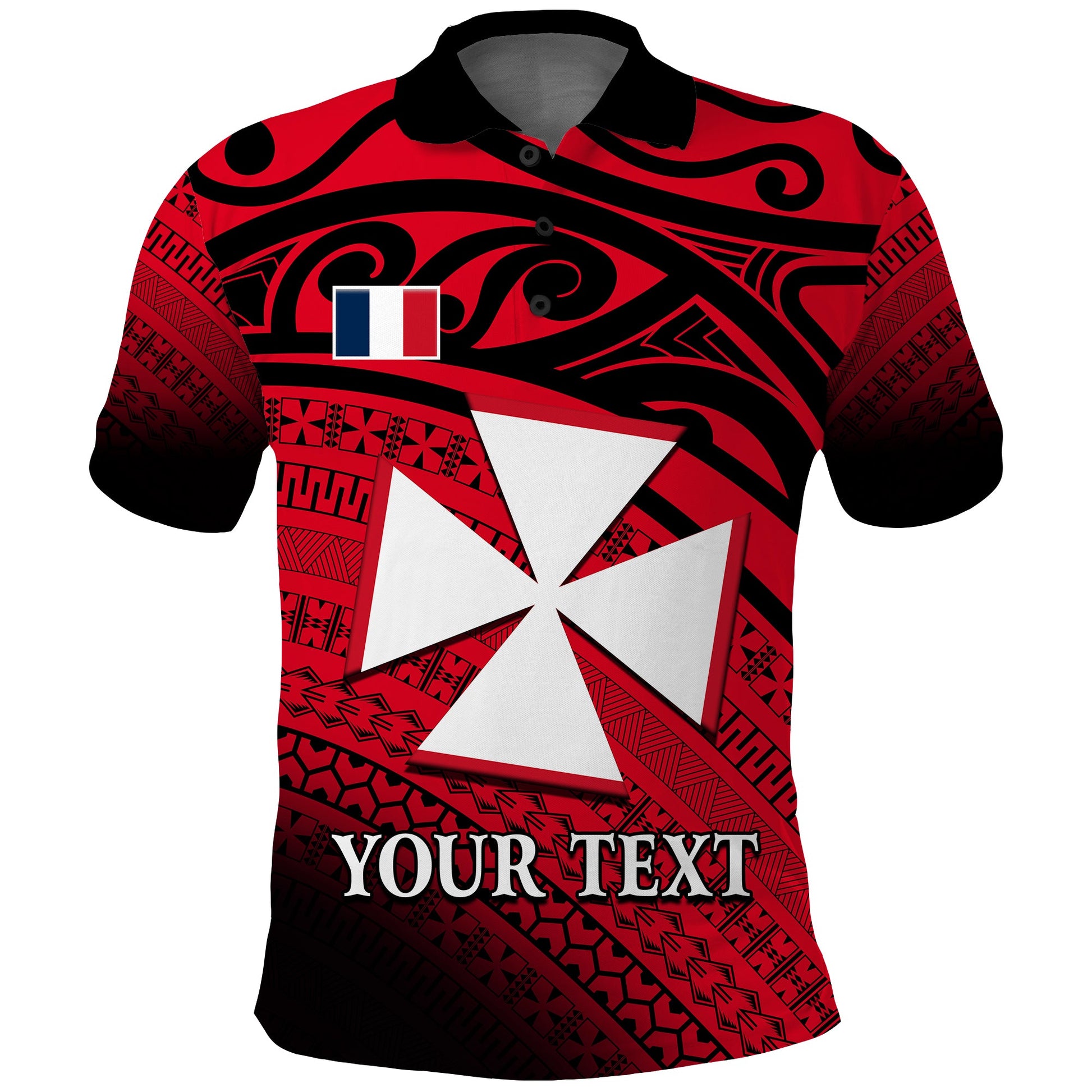 Custom Personalised Uvea Chiefdom Wallis et Futuna Polo Shirt Polynesian Pattern and Flag