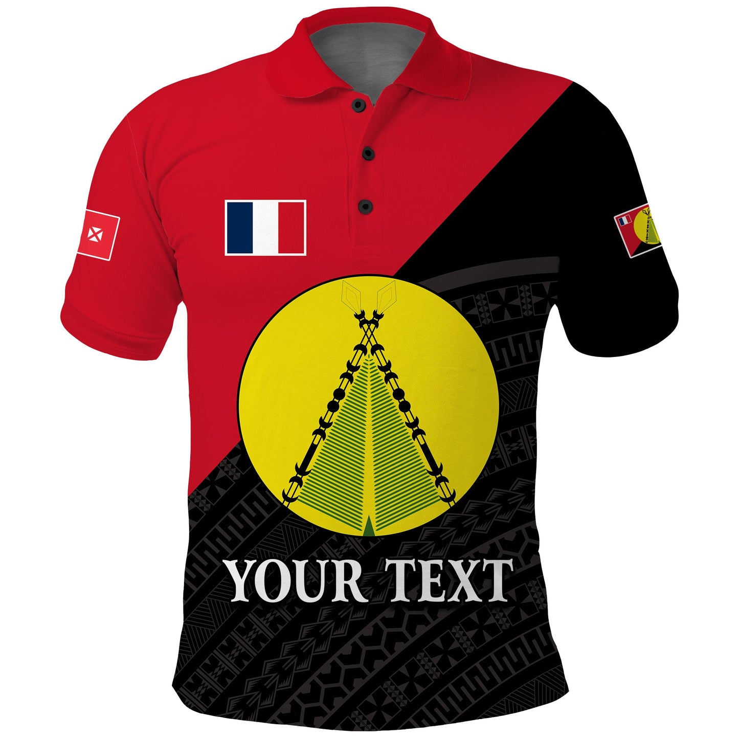 Custom Personalised Sigave Chiefdom Wallis et Futuna Polo Shirt Polynesian Pattern and Flag