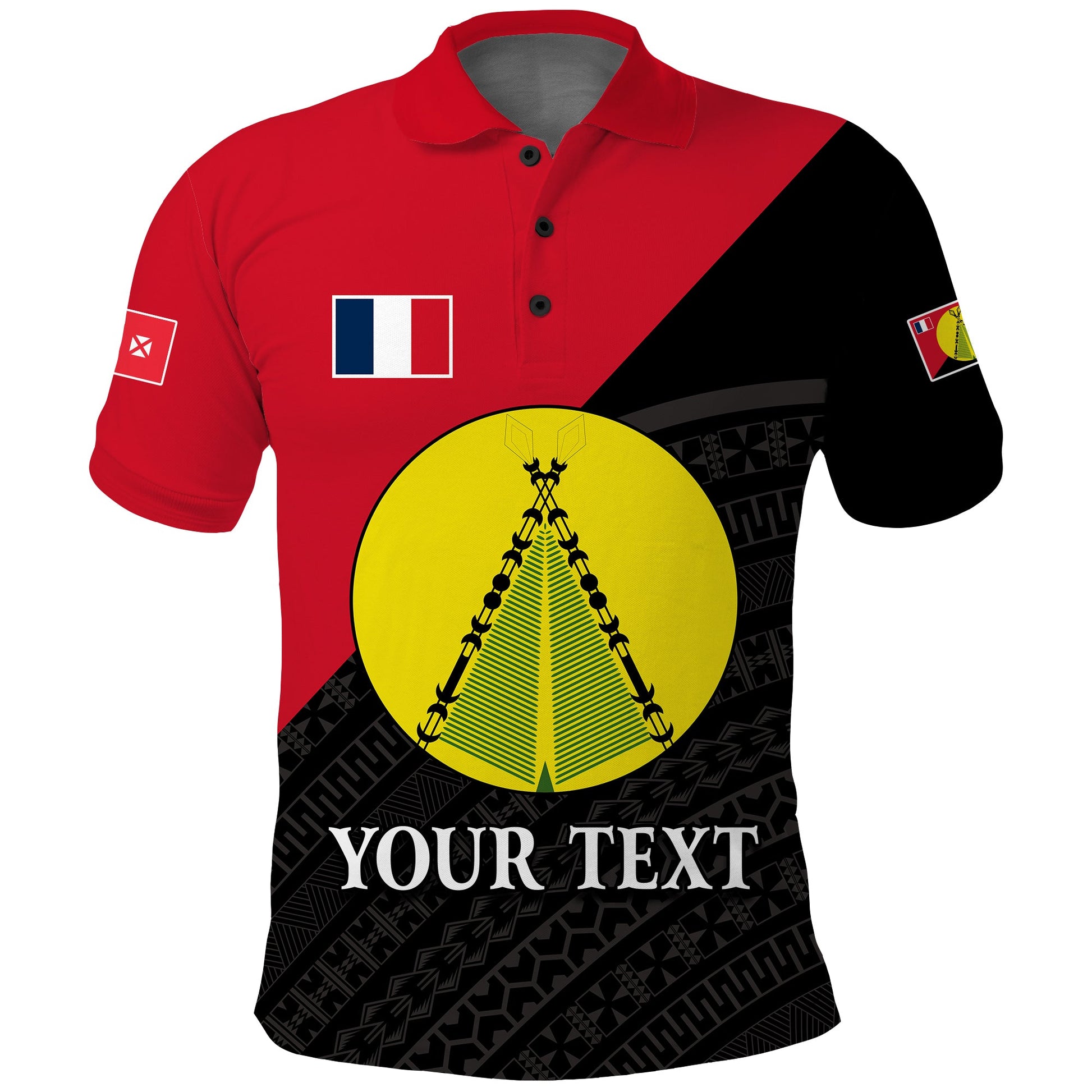 Custom Personalised Sigave Chiefdom Wallis et Futuna Polo Shirt Polynesian Pattern and Flag