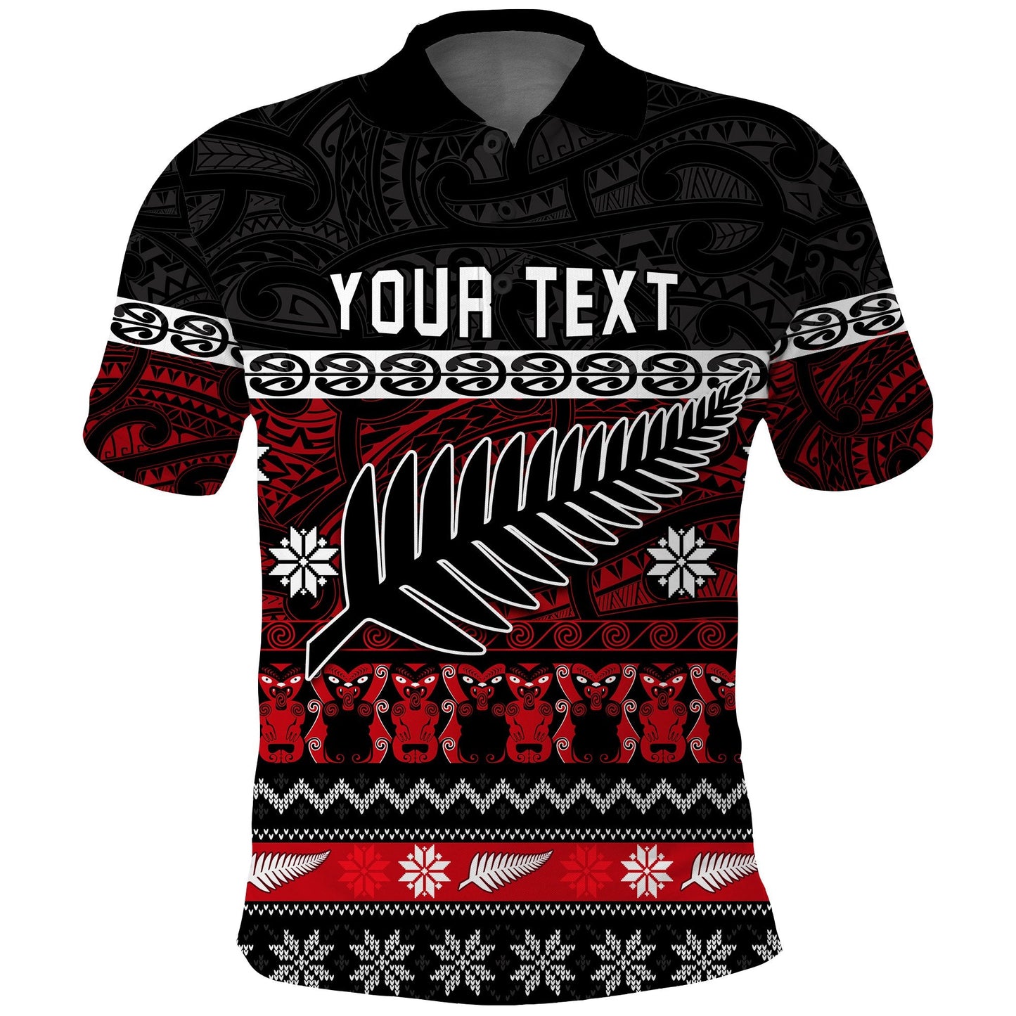 Custom Personalised New Zealand Silver Fern Christmas Polo Shirt Maori Meri Kirihimete