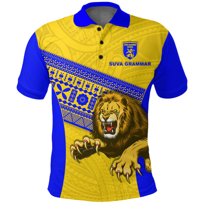 Custom Personalised Suva Grammar Fashion Polo Shirt Fiji School Version Lion Blue