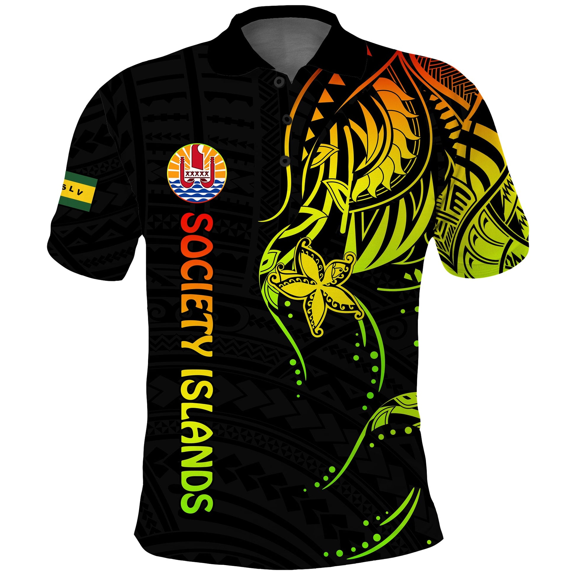 Society Islands Polo Shirt Mix Pattern Leeward Islands French Polynesia