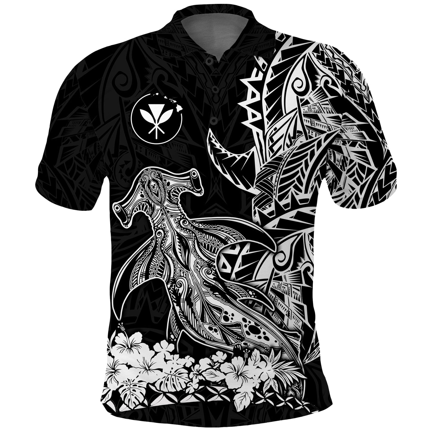 Hawaii Polynesian Polo Shirt Wild Hammerhead Sharks