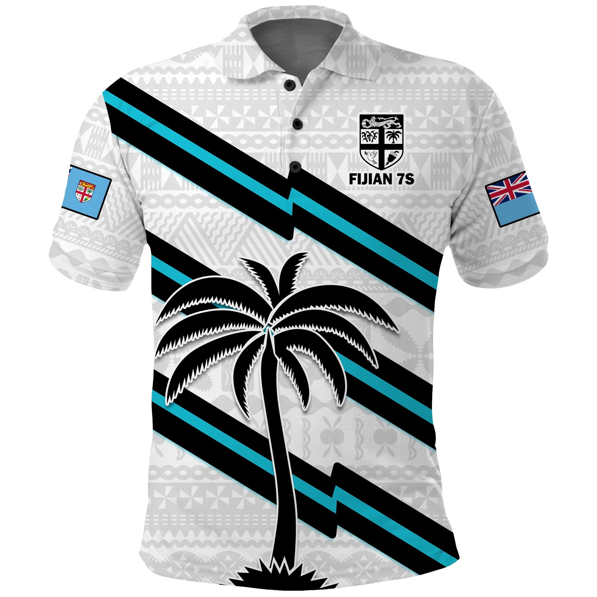 Custom Text And Number Fiji Rugby Tapa Pattern Fijian 7s White Polo Shirt