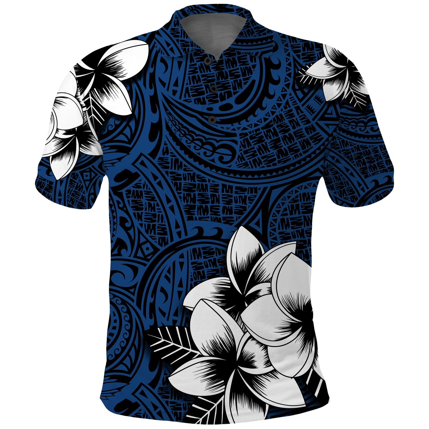 Hawaiian Plumeria Tribal Polynesian Polo Shirt Blue RLT14