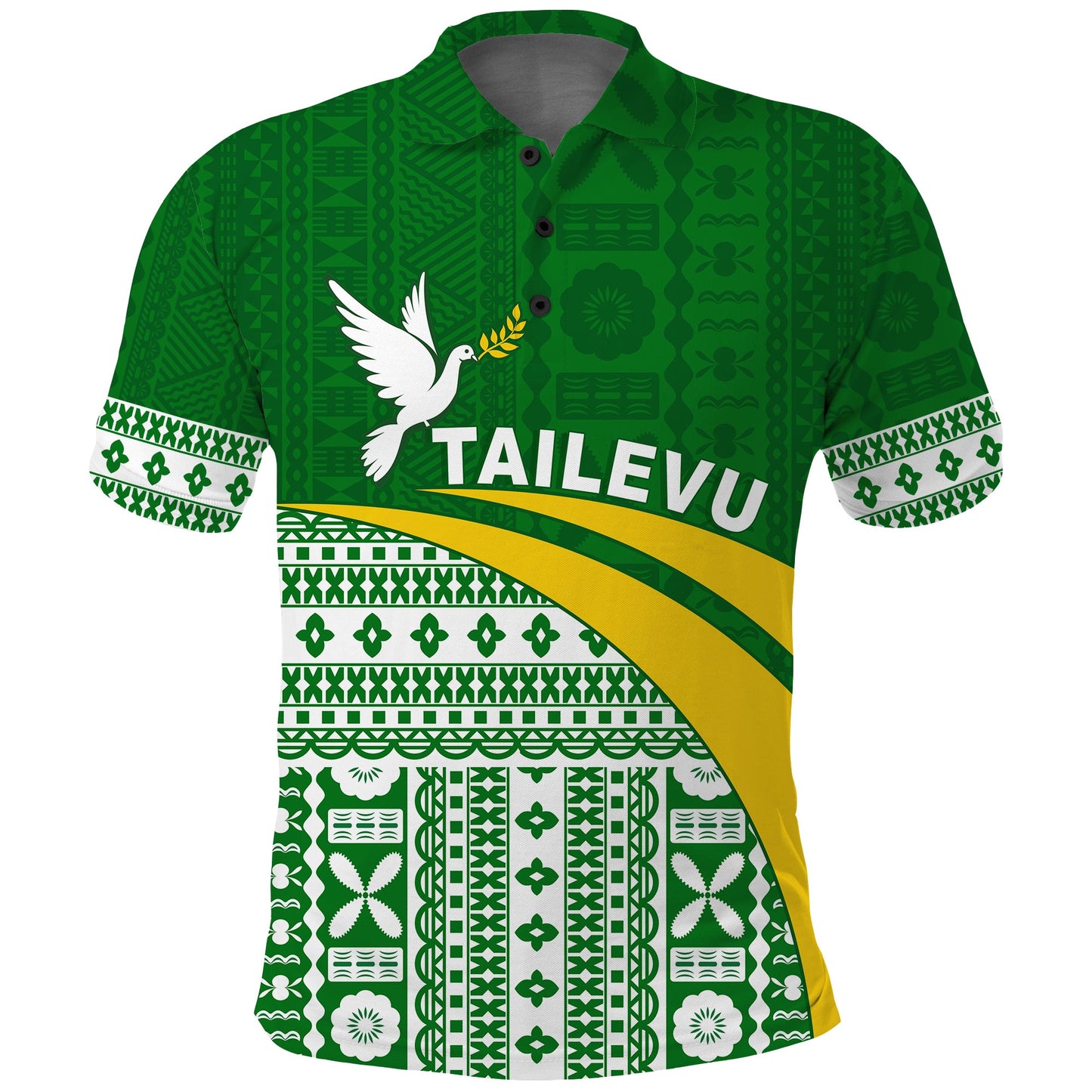 Tailevu Rugby Polo Shirt Fiji Rugby Tapa Pattern Green