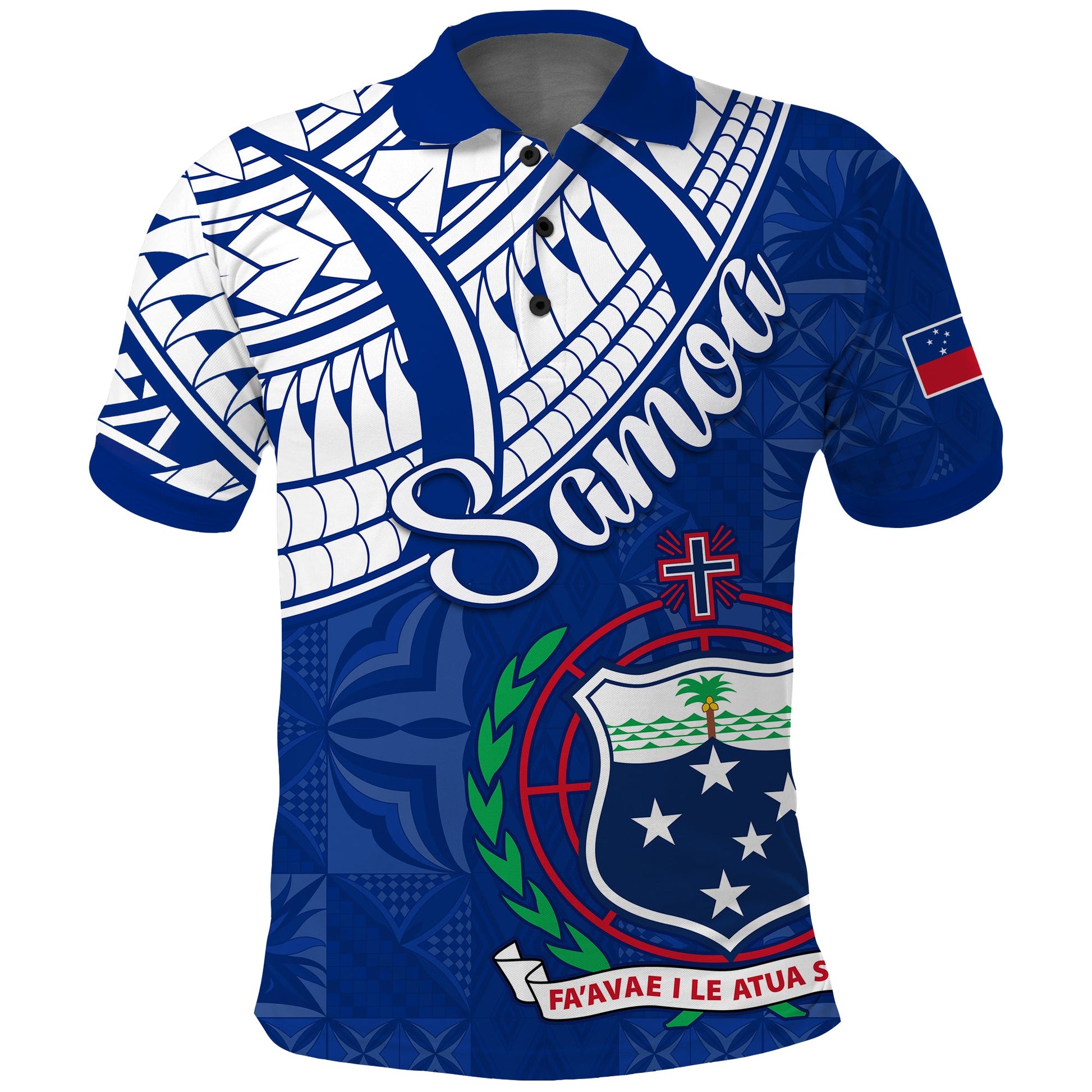 Samoa Siapo Polo Shirt Sporty Mix Barkcloth Panel