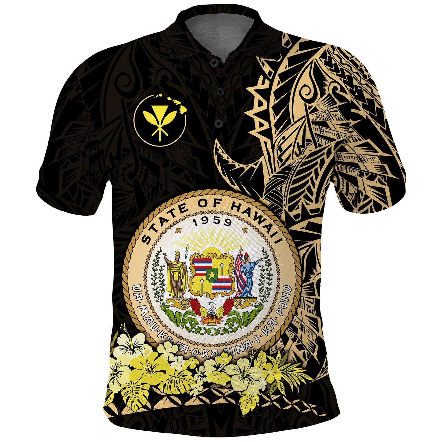 Hawaiian Polynesian Polo Shirt Gold Seal of Hawaii
