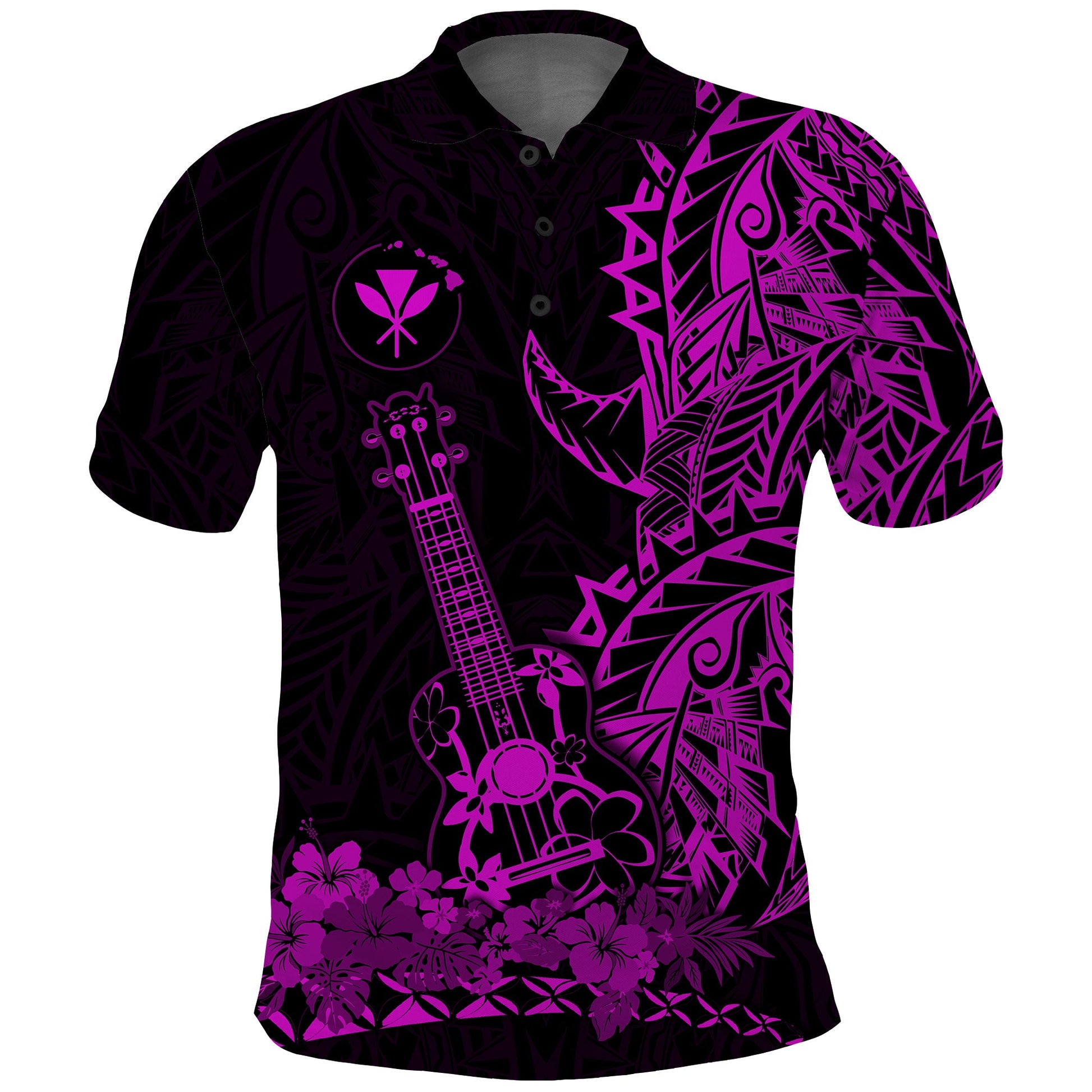 Hawaii Polynesian Polo Shirt Ukulele Purple