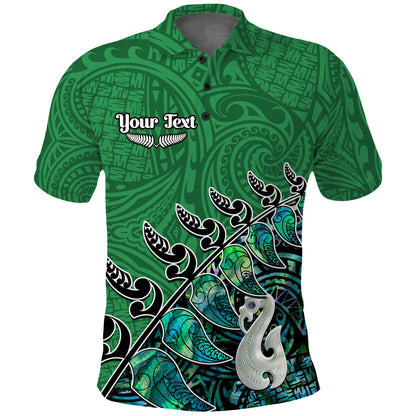 Custom Personalised New Zealand Maori Polo Shirt Fern and Manaia Version Green