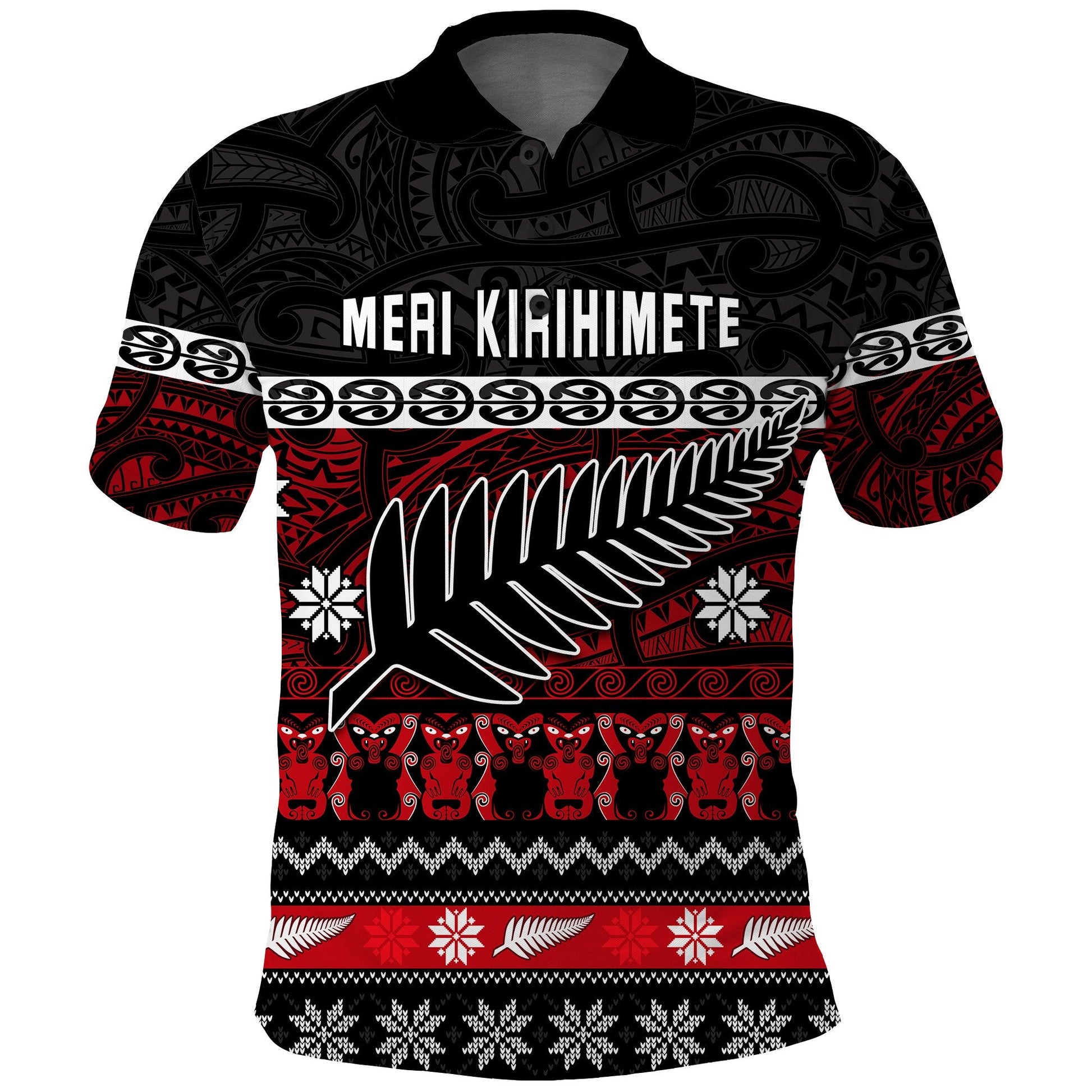 New Zealand Silver Fern Christmas Polo Shirt Maori Meri Kirihimete