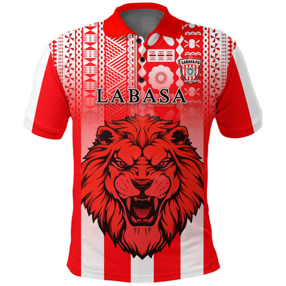 Custom Personalised Football LABASA FA Polo Shirt Red Lion Fiji - Custom Text and Number