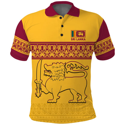 Sri Lanka Polo Shirt Traditional Pattern and Lion Flag