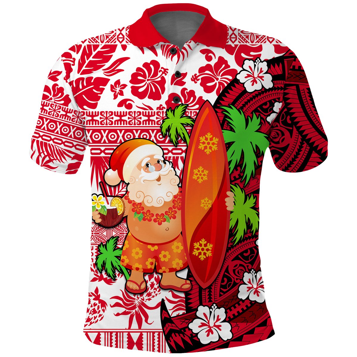 Mele Kalikimaka Polo Shirt Christmas Hawaii with Santa Claus