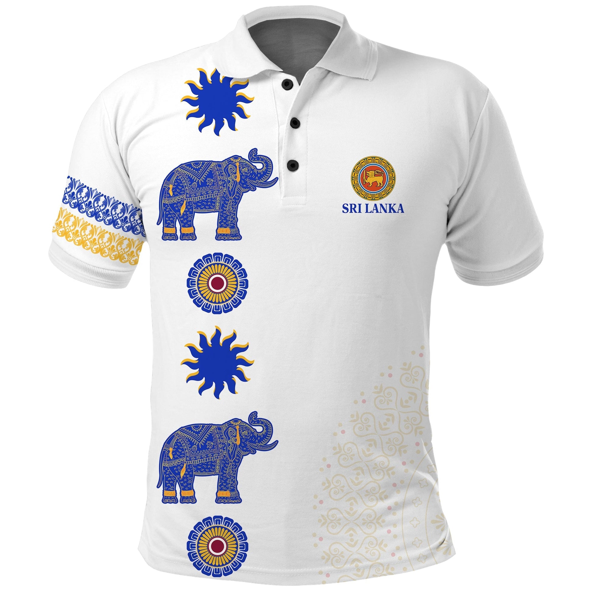 Sri Lanka Polo Shirt Traditional Pattern and Elephants