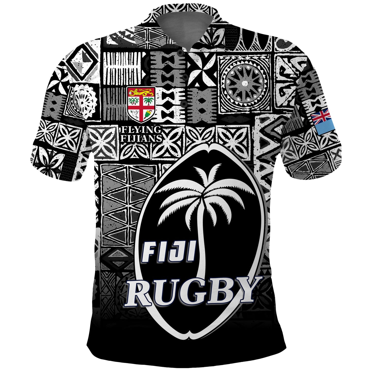Fiji Rugby Polo Shirt Flying Fijians Black Tapa Pattern