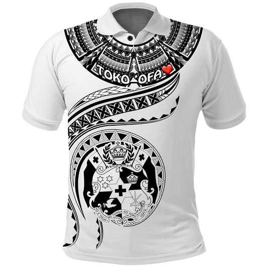 TOKO ’OFA Tonga Polynesian Polo Shirt - Tonga Waves White 02