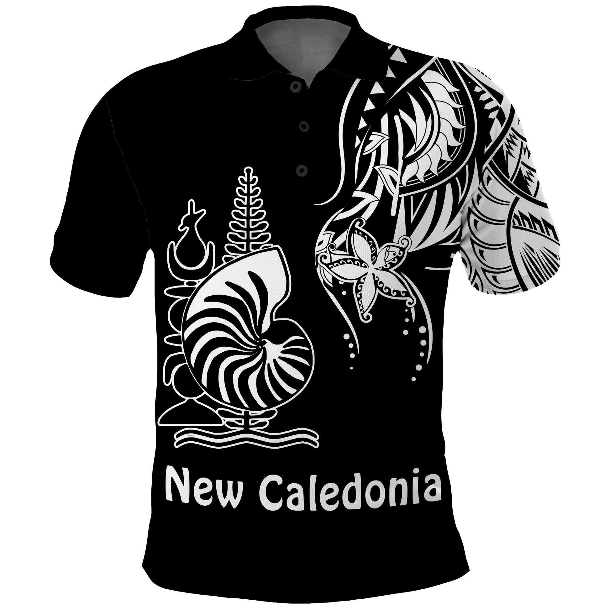 New Caledonia Polo Shirt Emblem Nautilus Shell Version Black