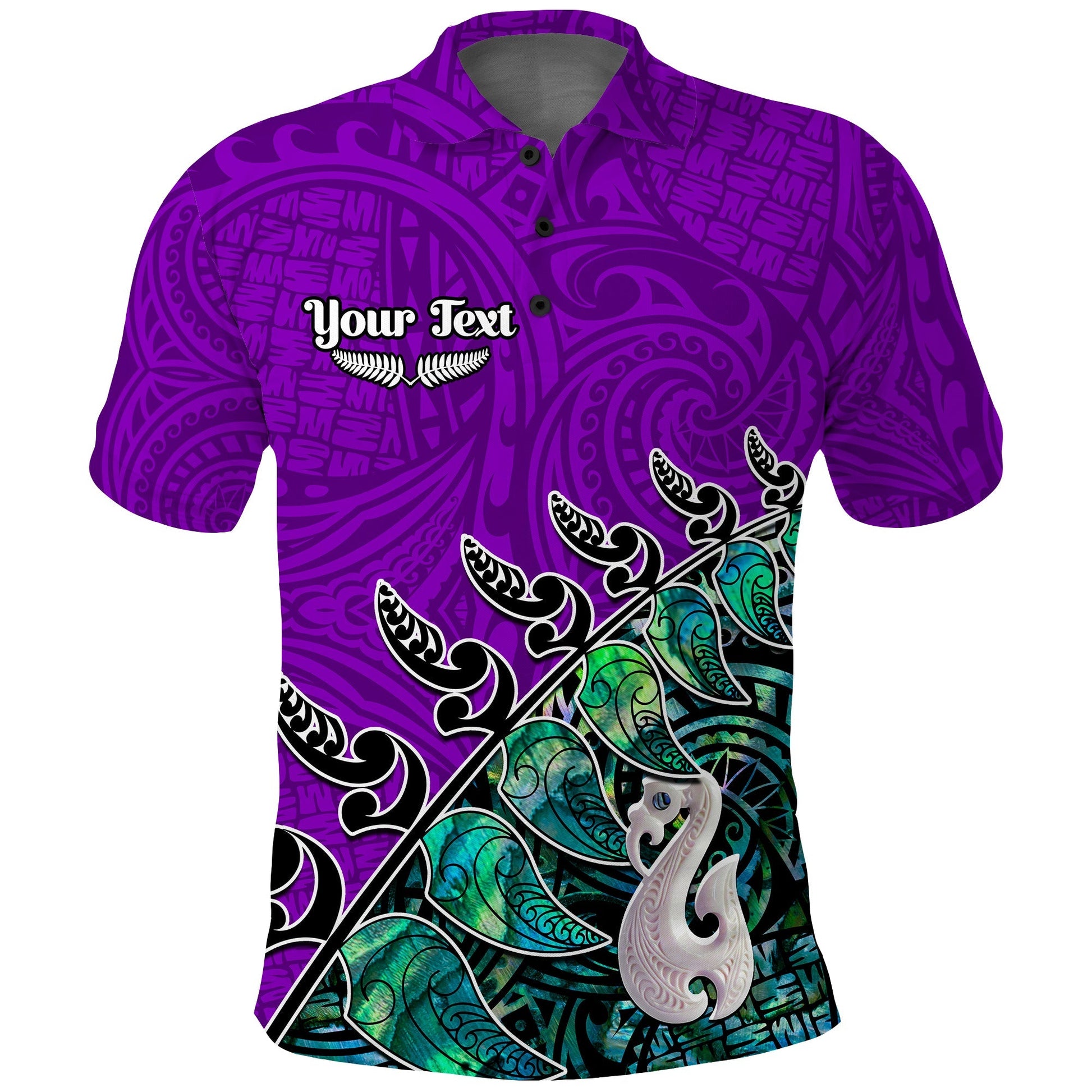 Custom Personalised New Zealand Maori Polo Shirt Fern and Manaia Version Purple