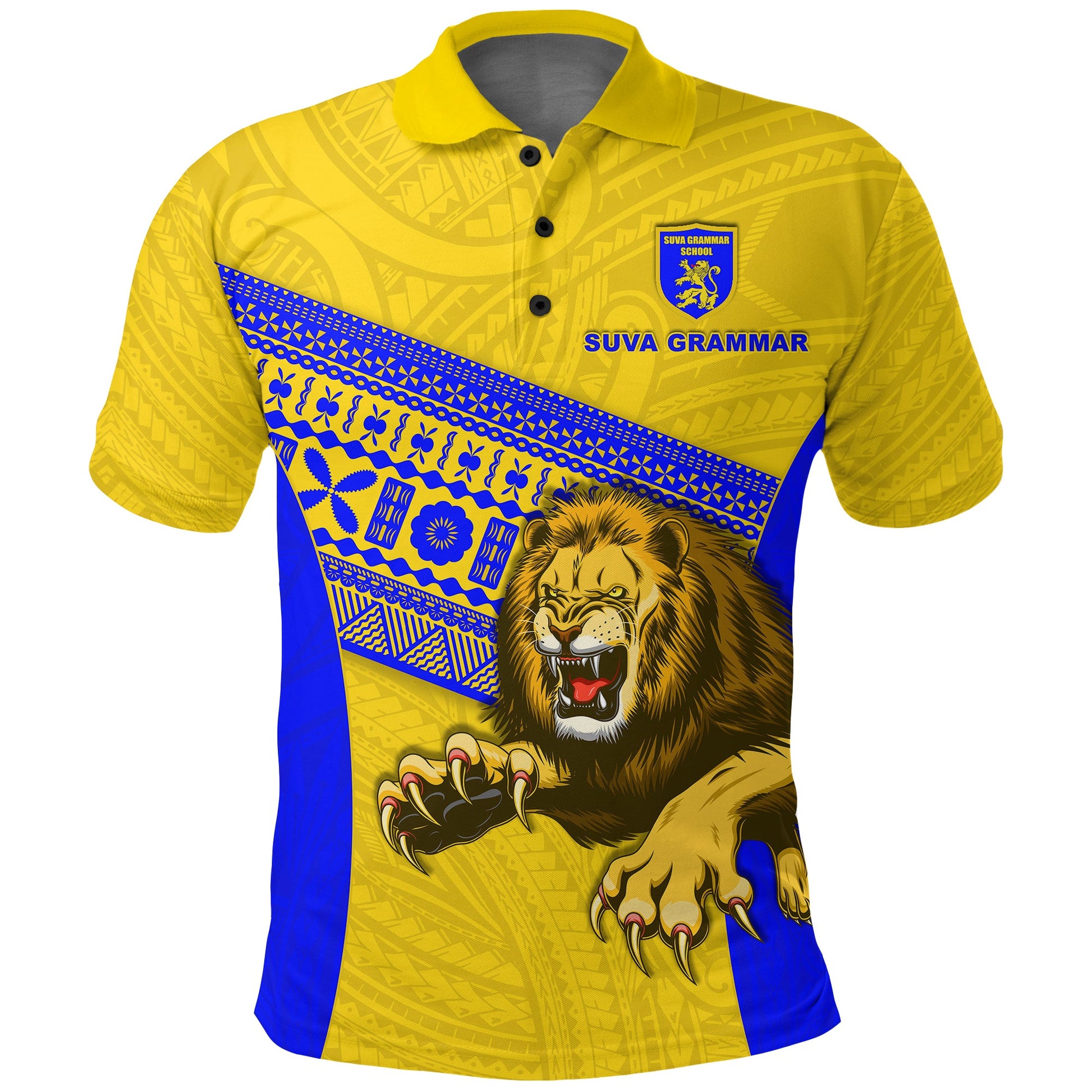 Suva Grammar Fashion Polo Shirt Fiji School Version Lion Gold