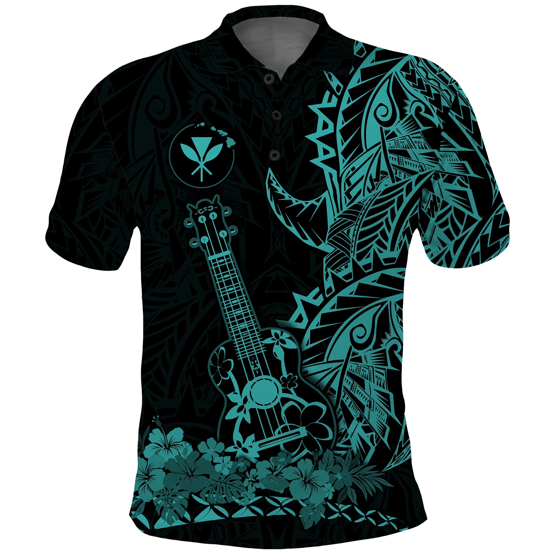 Hawaii Polynesian Polo Shirt Ukulele Turquoise