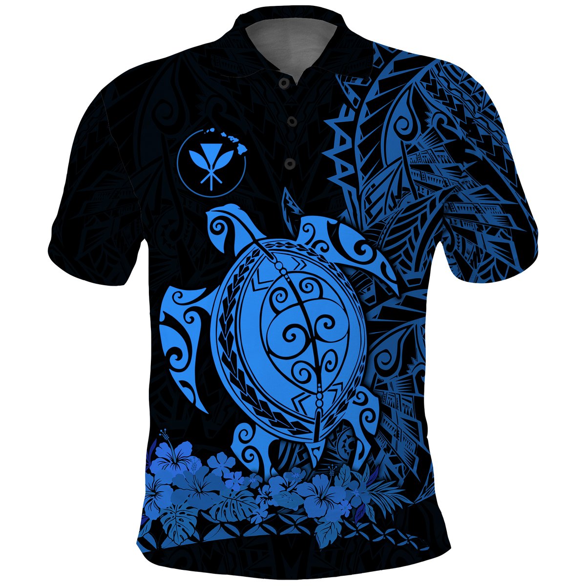 Hawaii Polynesian Polo Shirt Blue Sea Turtles Hawaiian