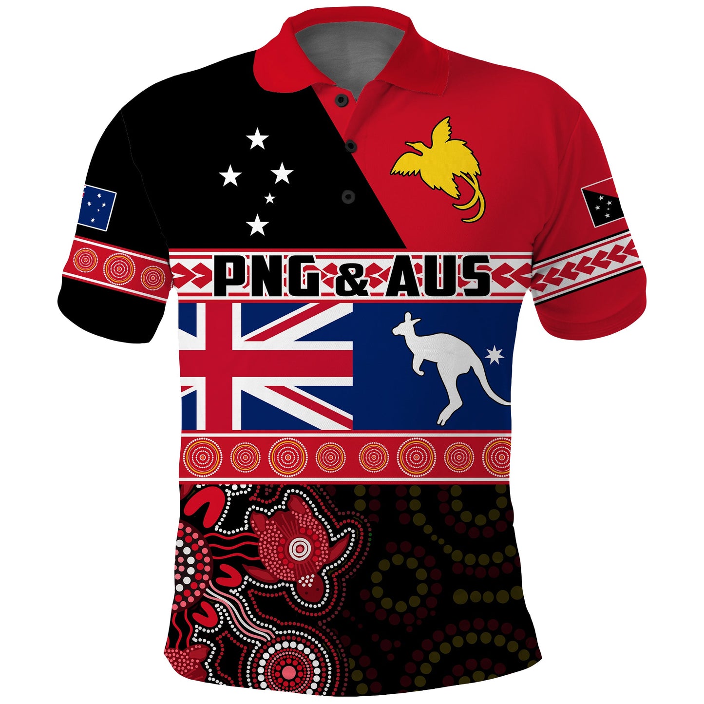 Papua New Guinea and Australia Polo Shirt Aboriginal PNG and AUS