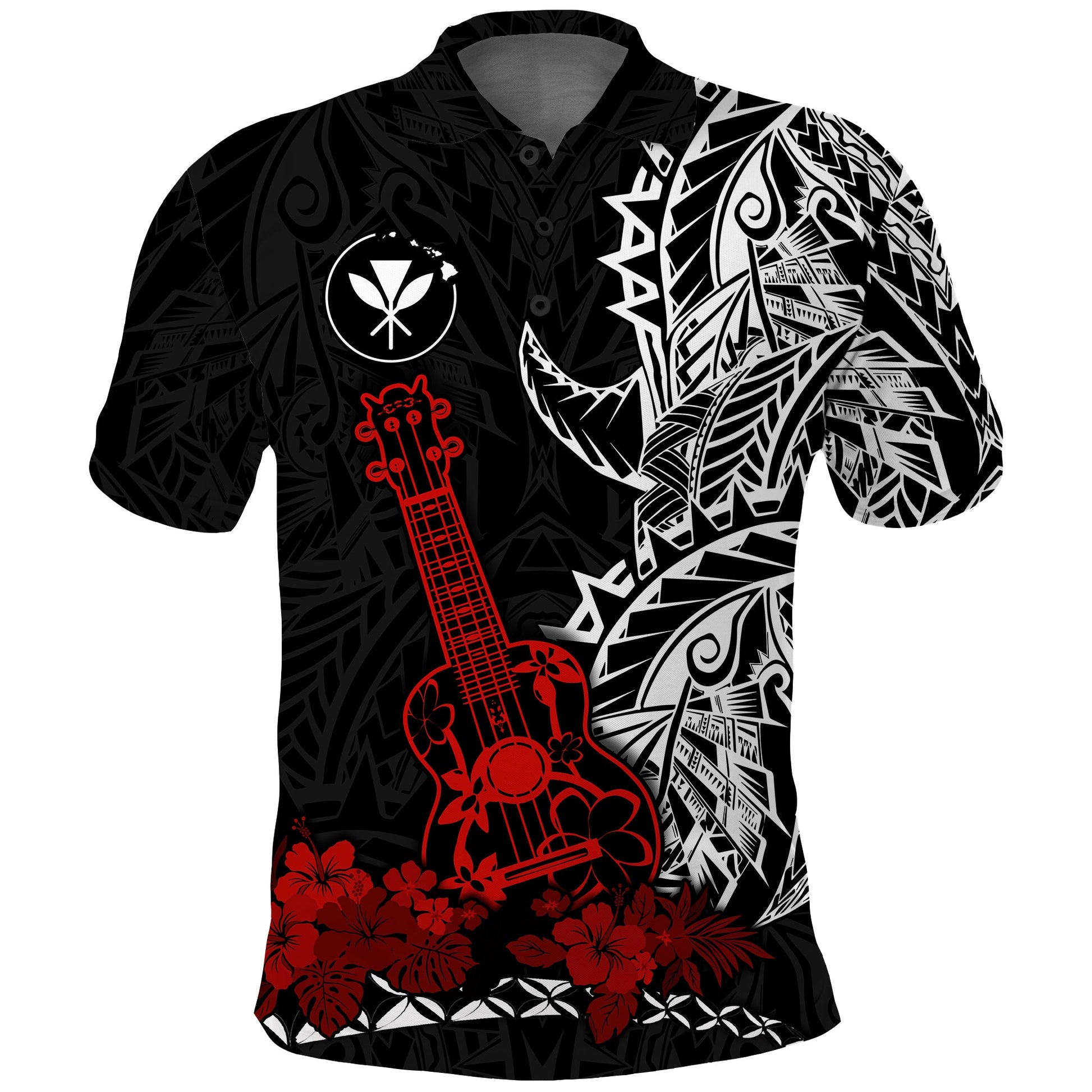 Hawaii Polynesian Polo Shirt Red Ukulele