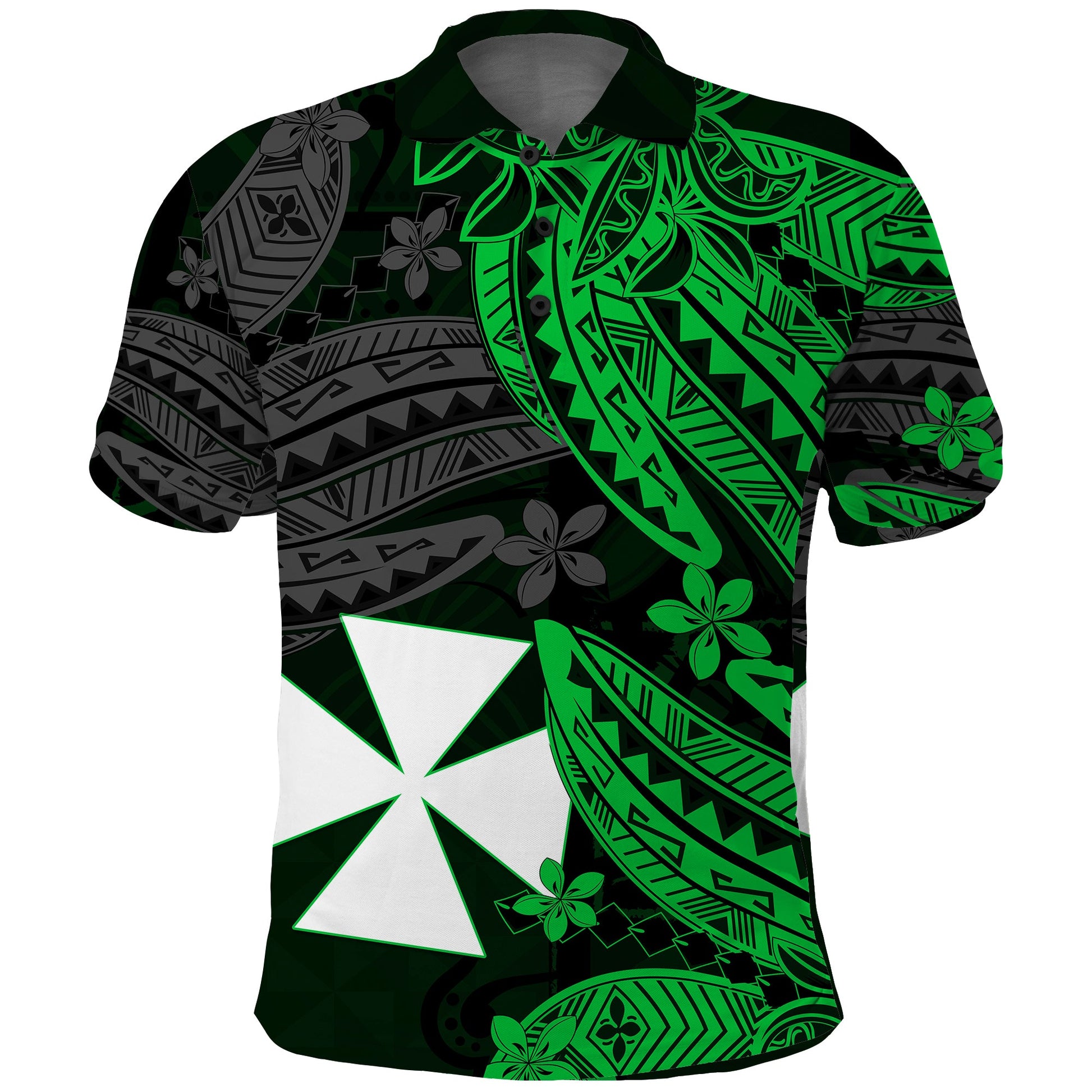 Wallis and Futuna Polo Shirt Enjoy Polynesian Flowers Version Green