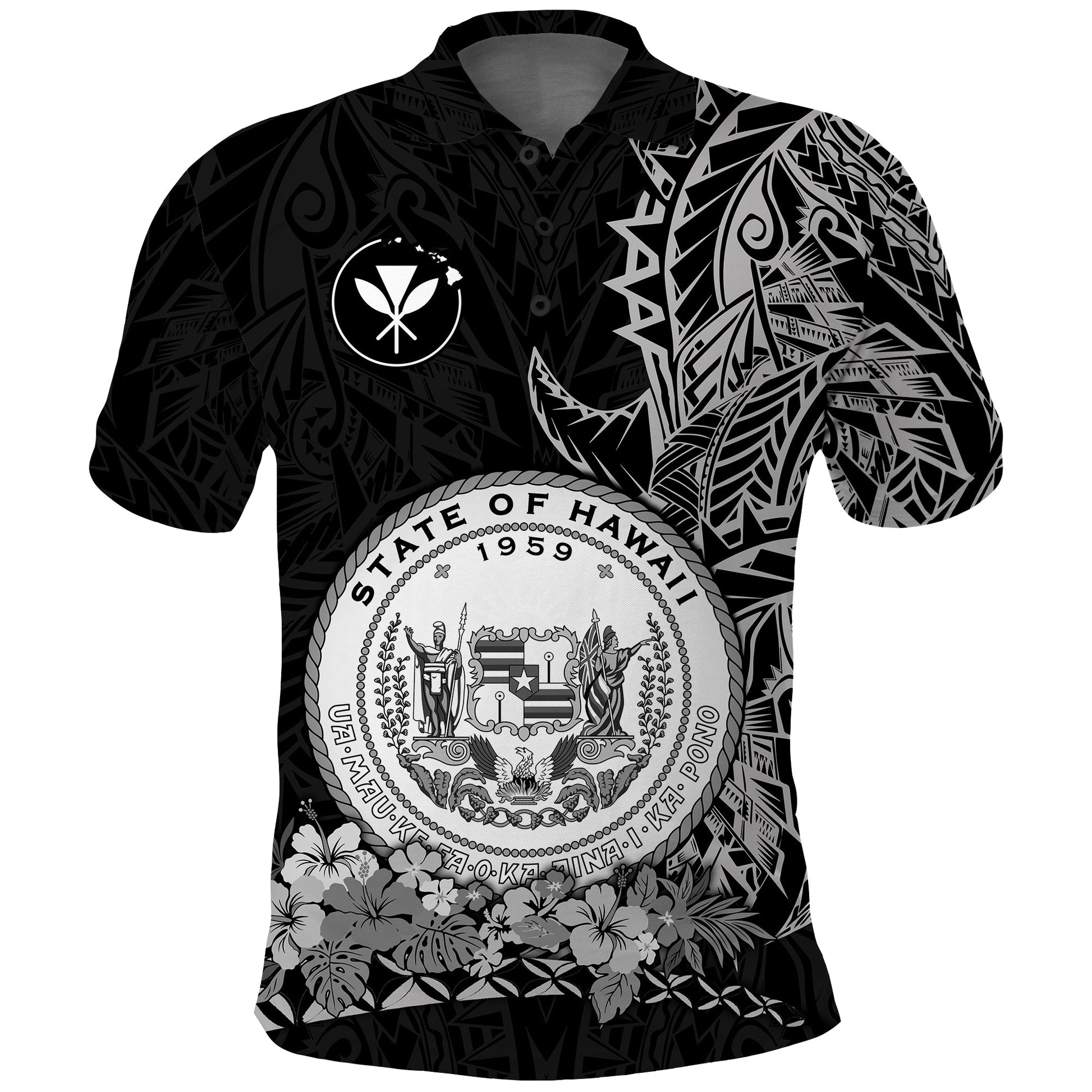 Hawaiian Polynesian Polo Shirt White Seal of Hawaii