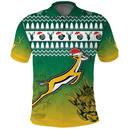 Custom South Africa Rugby Polo Shirt Christmas Proud Springboks