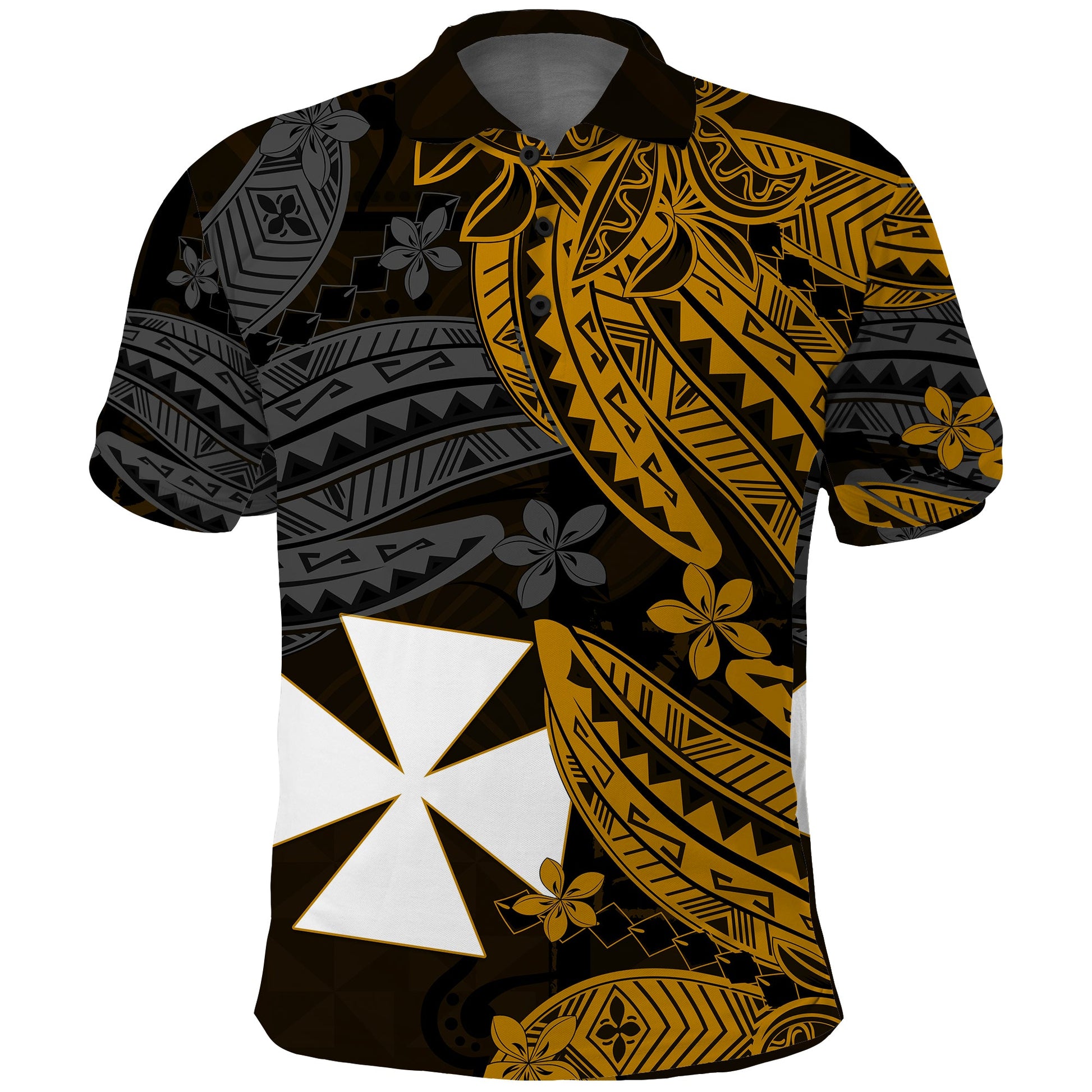 Wallis and Futuna Polo Shirt Enjoy Polynesian Flowers Version Gold