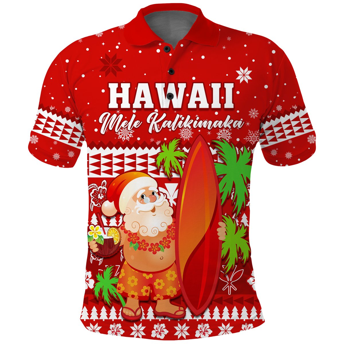 Mele Kalikimaka Polo Shirt Santa Claus Hawaii Christmas