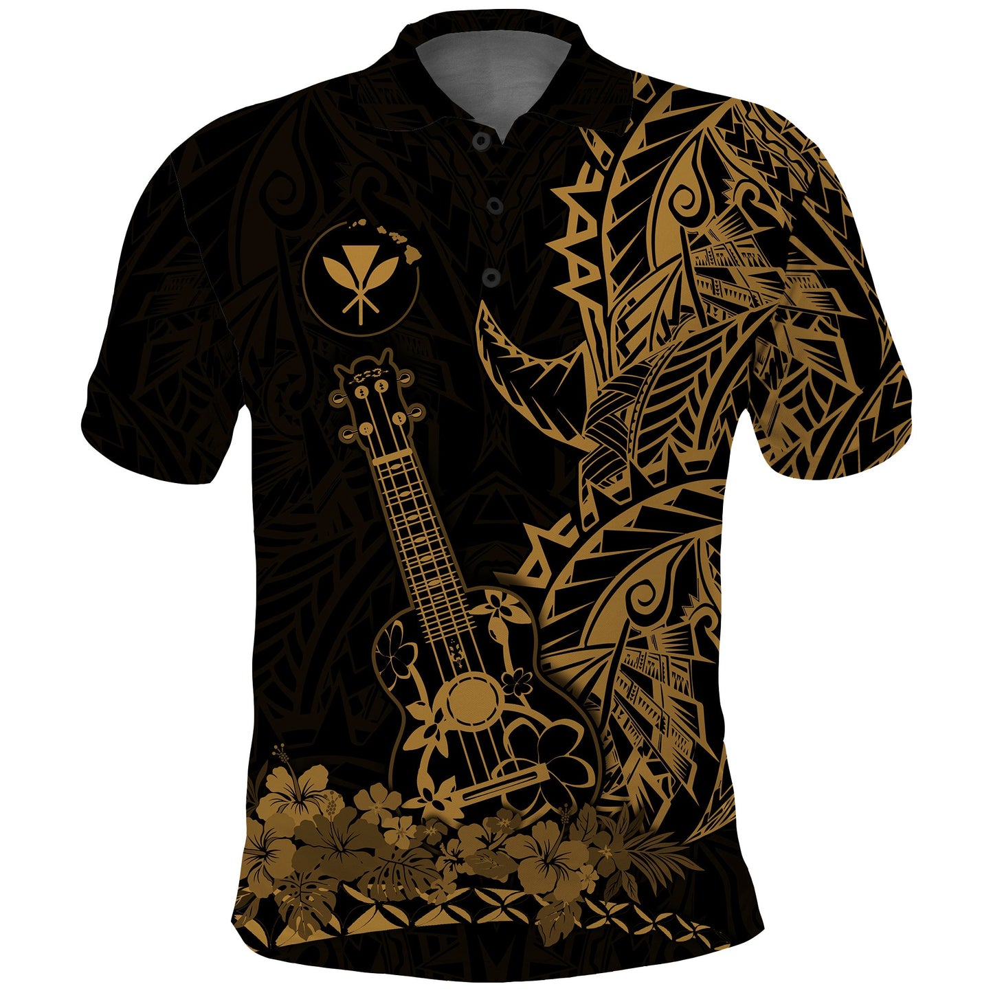 Hawaii Polynesian Polo Shirt Ukulele Gold