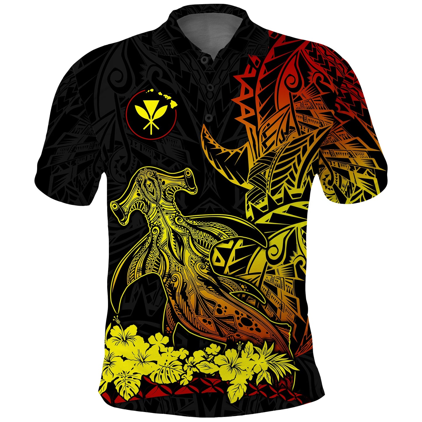 Hawaii Polynesian Polo Shirt Wild Hammerhead Sharks Fresh Life