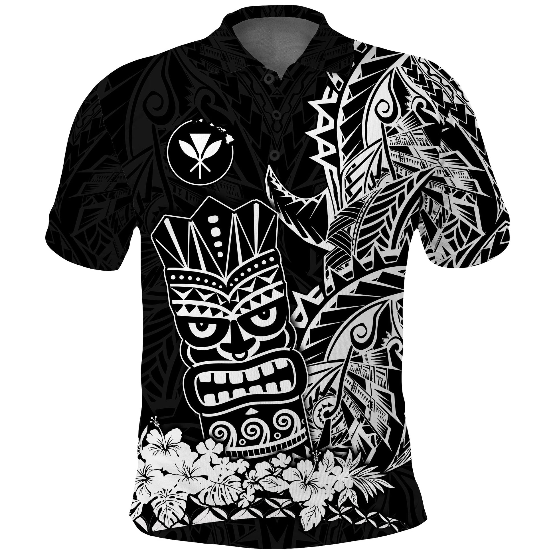 Hawaii Polynesian Polo Shirt White Tiki Masks Hawaiian