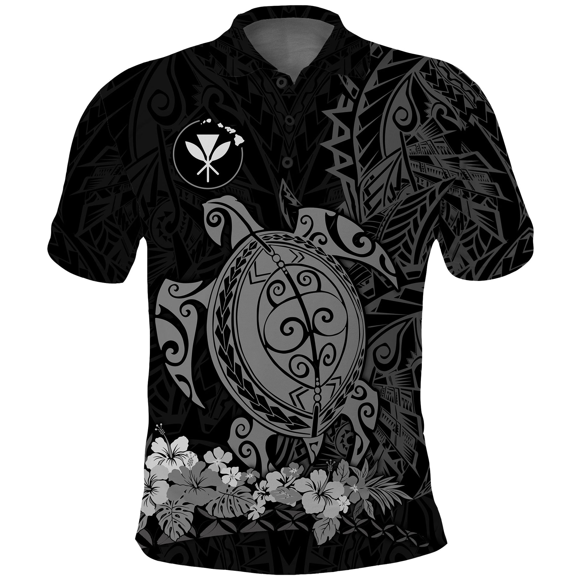 Hawaii Polynesian Polo Shirt Gray Sea Turtles Hawaiian