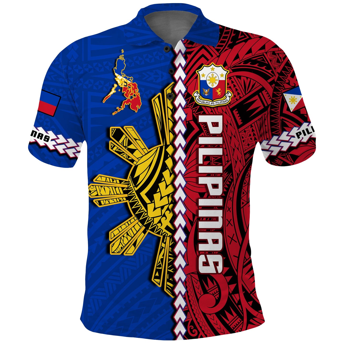 Philippines Polo Shirt Pilipinas Sun Mix Polynesian Pattern