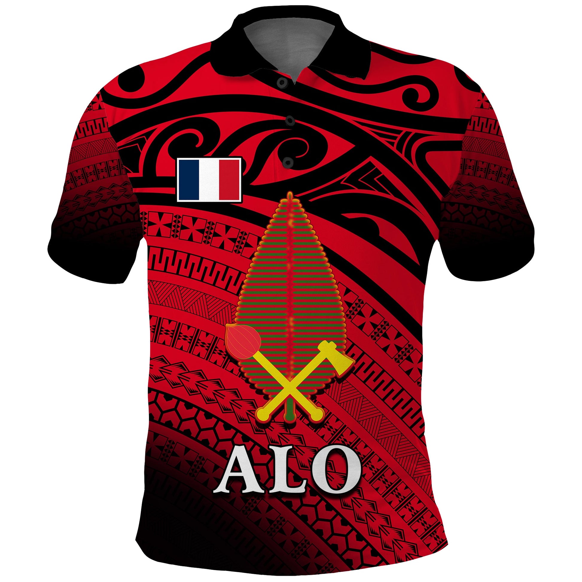Alo Chiefdom Wallis et Futuna Polo Shirt Polynesian Pattern and Flag